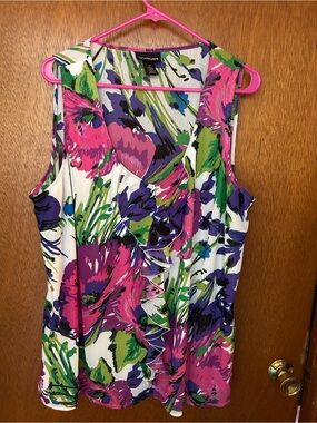 Lane Bryant Floral Ruffle Sleeveless Top in Pink, Purple & Green